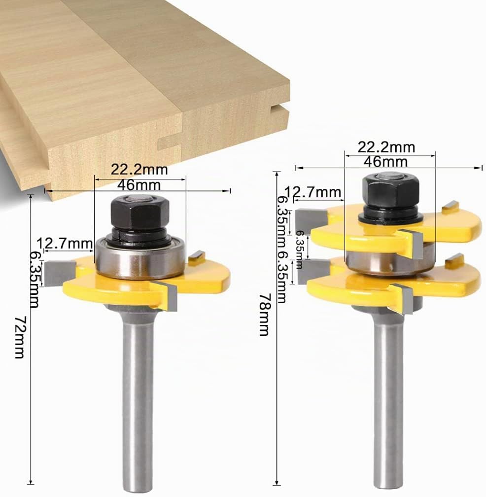 45 Grad Lock Mitre Router Bit, APLUS Holzfräser, Nutfräser + 8 mm Schaft Zungenschaft und Nutfräse S
