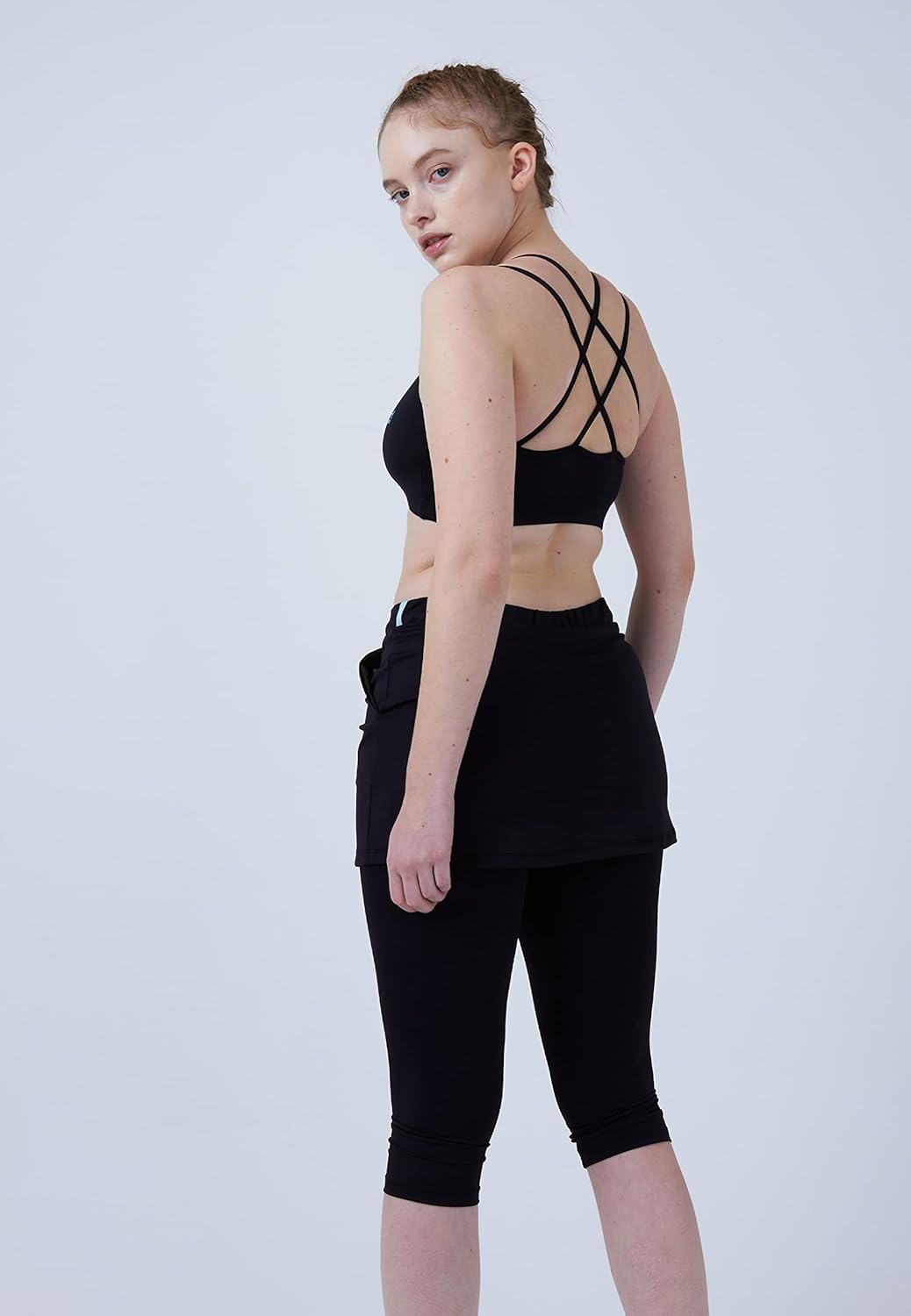 Sportkind Mädchen & Damen 2-in-1 Tennisrock mit Taschen & 3/4 Capri Leggings, Laufrock, Yogahose mit