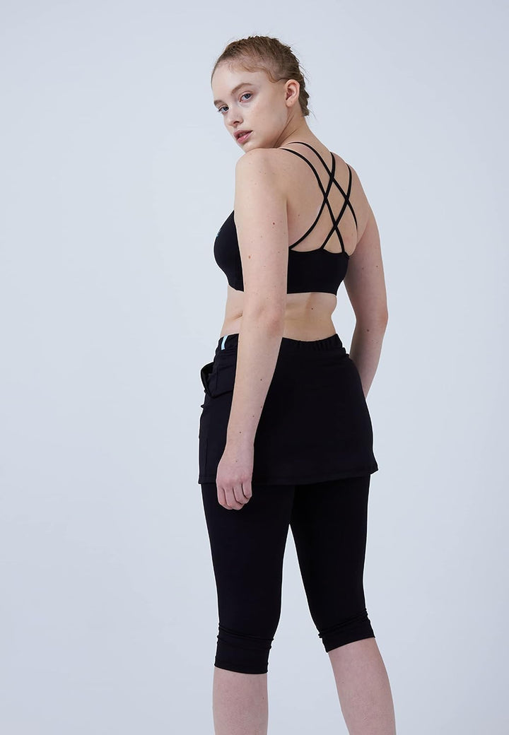 Sportkind Mädchen & Damen 2-in-1 Tennisrock mit Taschen & 3/4 Capri Leggings, Laufrock, Yogahose mit