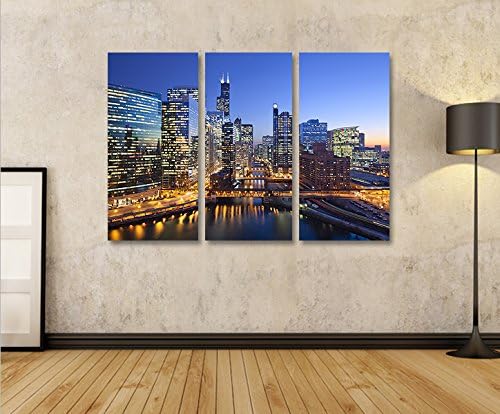 islandburner Bild Bilder auf Leinwand Chicago V3 Skyline Downtown 3p XXL Poster Leinwandbild Wandbil