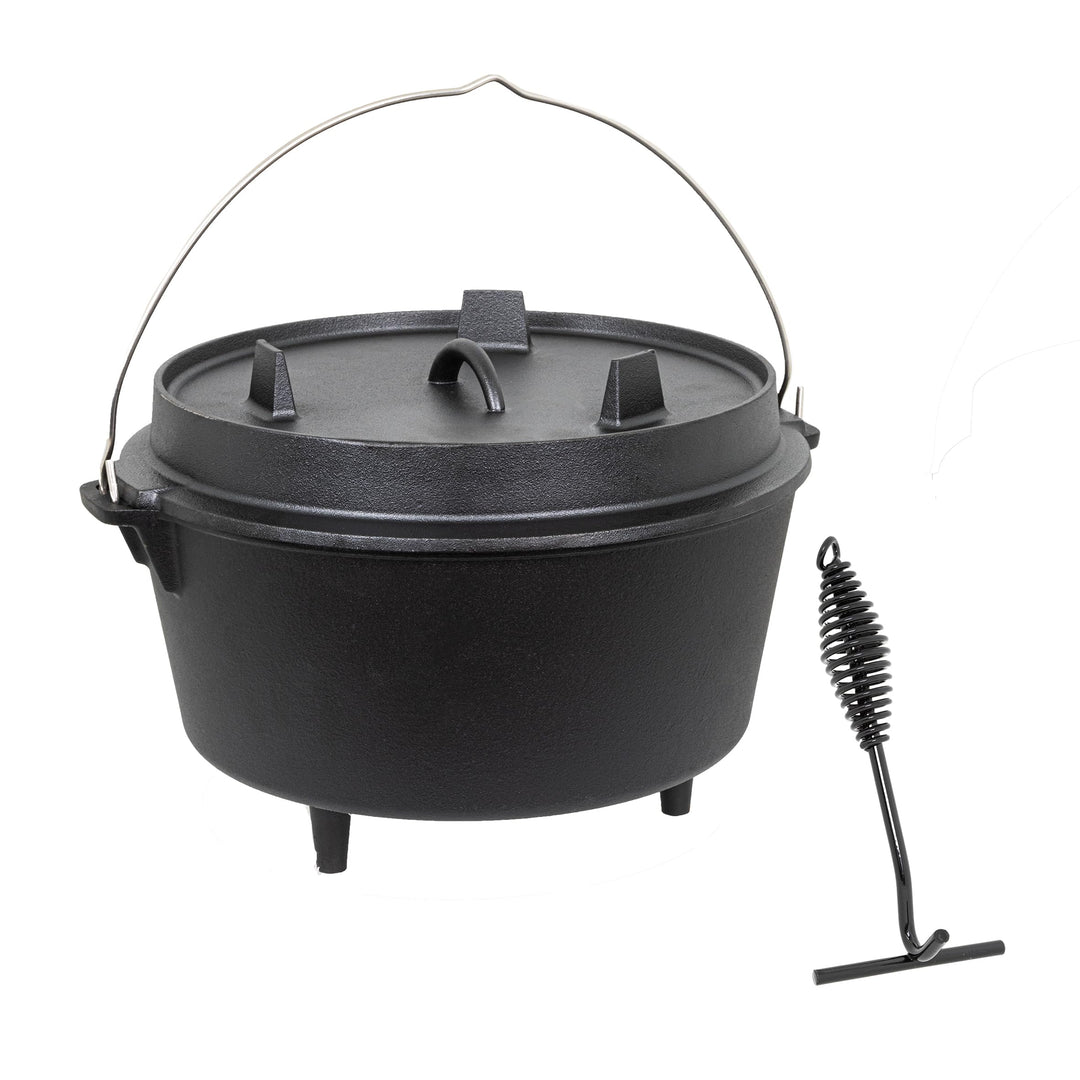 Gardissimo XL Dutch Oven Set BBQ 8,5 Liter, Feuertopf Schmortopf mit Füssen, Gusseisen Topf mit Deck
