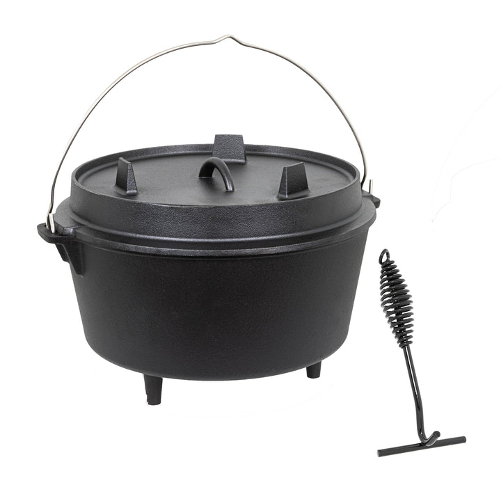 Gardissimo XL Dutch Oven Set BBQ 8,5 Liter, Feuertopf Schmortopf mit Füssen, Gusseisen Topf mit Deck