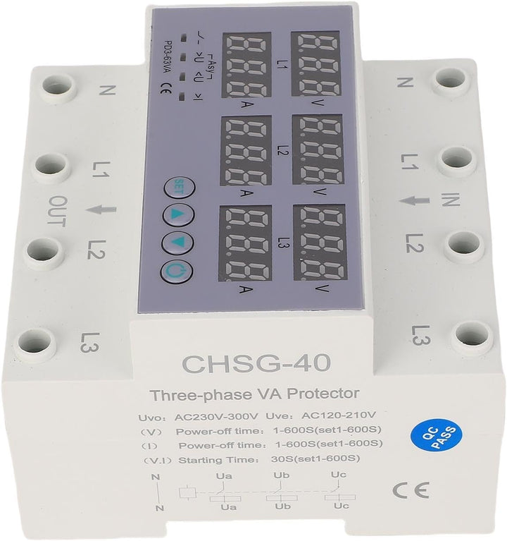 3-Phasen-DIN-Schienen-Voltmeter-Amperemeter-Multitester, AC 390‑500 V Automatischer Überspannungs-Üb
