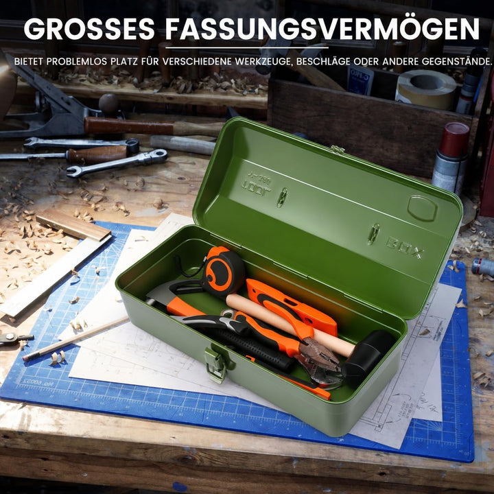 Werkzeugkoffer leer Gross Werkzeugbox 37×16×12cm Robust Langlebig Metall Werkzeugkasten mit Tragegri