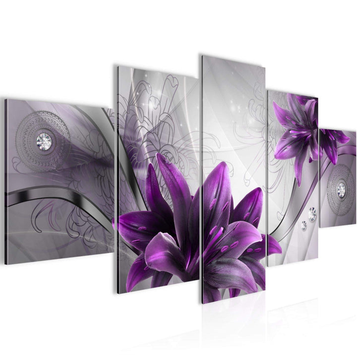 Runa Art Wandbilder Blumen Lilien 5 Teilig Bild auf Vlies Leinwand Deko Wohnzimmer Abstrakt Grau Vio