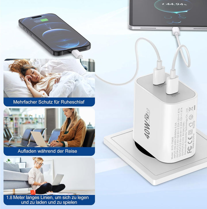 USB C Ladegerät 20W 2-Pack, 2-Port USBC Netzteil Stecker Adapter für iPhone 17/16/16e/16 Plus/16 Pro