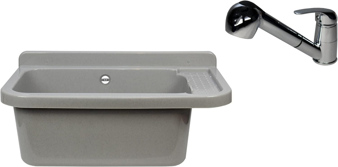 Waschbecken Ausgussbecken 50 cm x 34 cm x 21 cm Spülbecken Waschtrog mit Überlauf Waschbecken für Ge