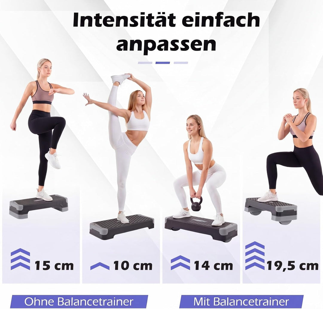COSTWAY Aerobic Stepper 4 fach höhenverstellbar, 300 kg belastbar | Steppbrett mit Widerstandsbänder