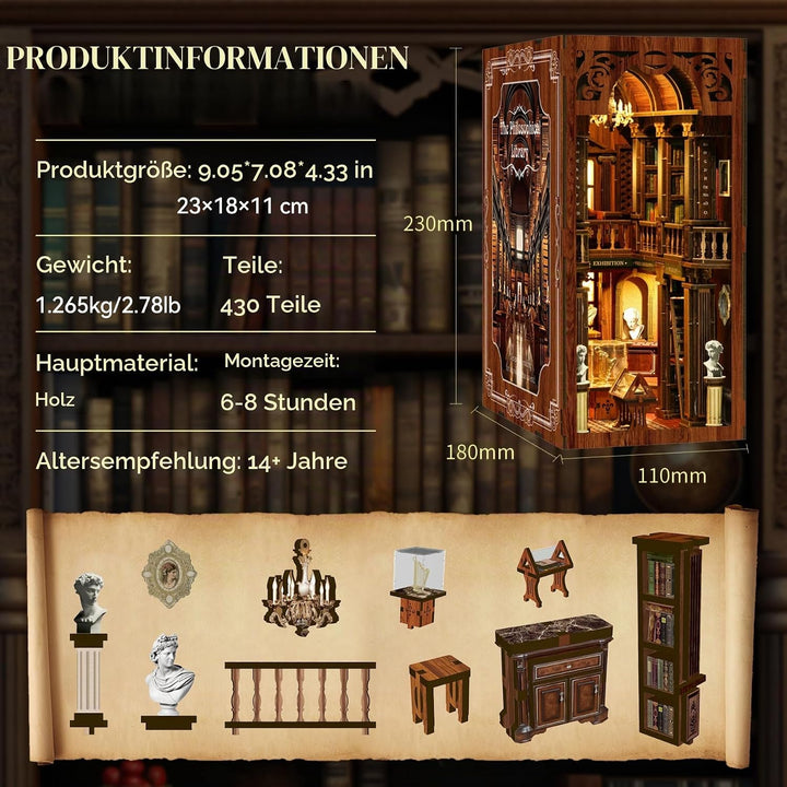 LUMYCE Book Nook Kit für Erwachsene Holzpuzzle DIY Miniatur Haus 3D Puppenhaus - Buchstütze für Büch