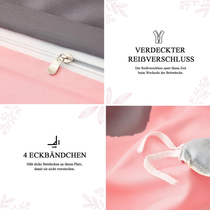 Tospass Liebe Bettwäsche 135x200cm Grau Rosa Herz Mädchen Wende Bettwäsche Set Liebesmotiv Romantisc