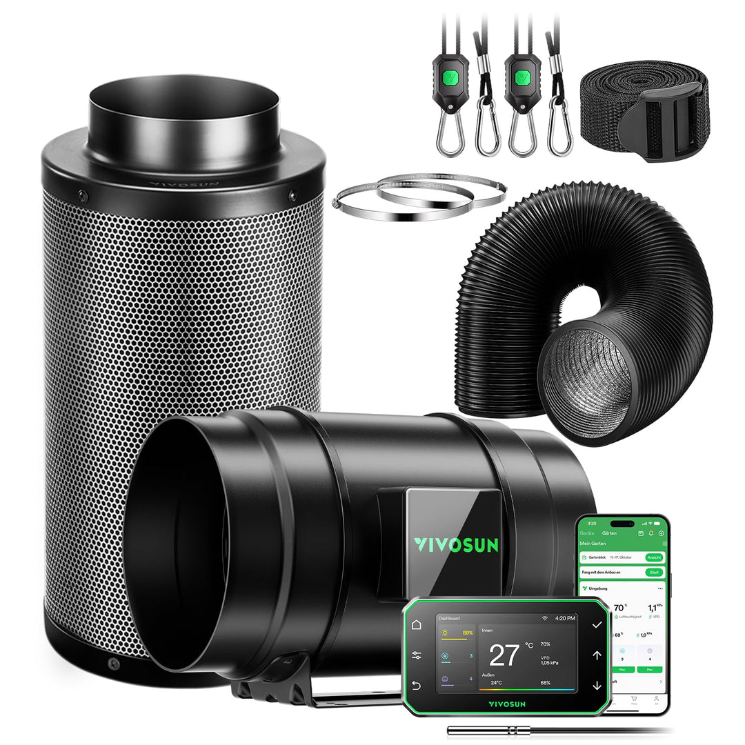 VIVOSUN Abluftset PRO G8 Kit 200mm, AeroZesh G8 Inline-Rohrventilator mit GrowHub E42A+ Temp- und Fe