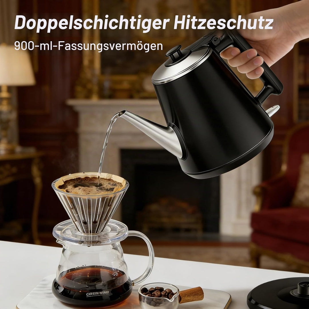 Wasserkocher 0,9 L – Kleiner Elektrischer Teekessel (1360 W) mit Edelstahl 304 Innenbehälter für Zuh