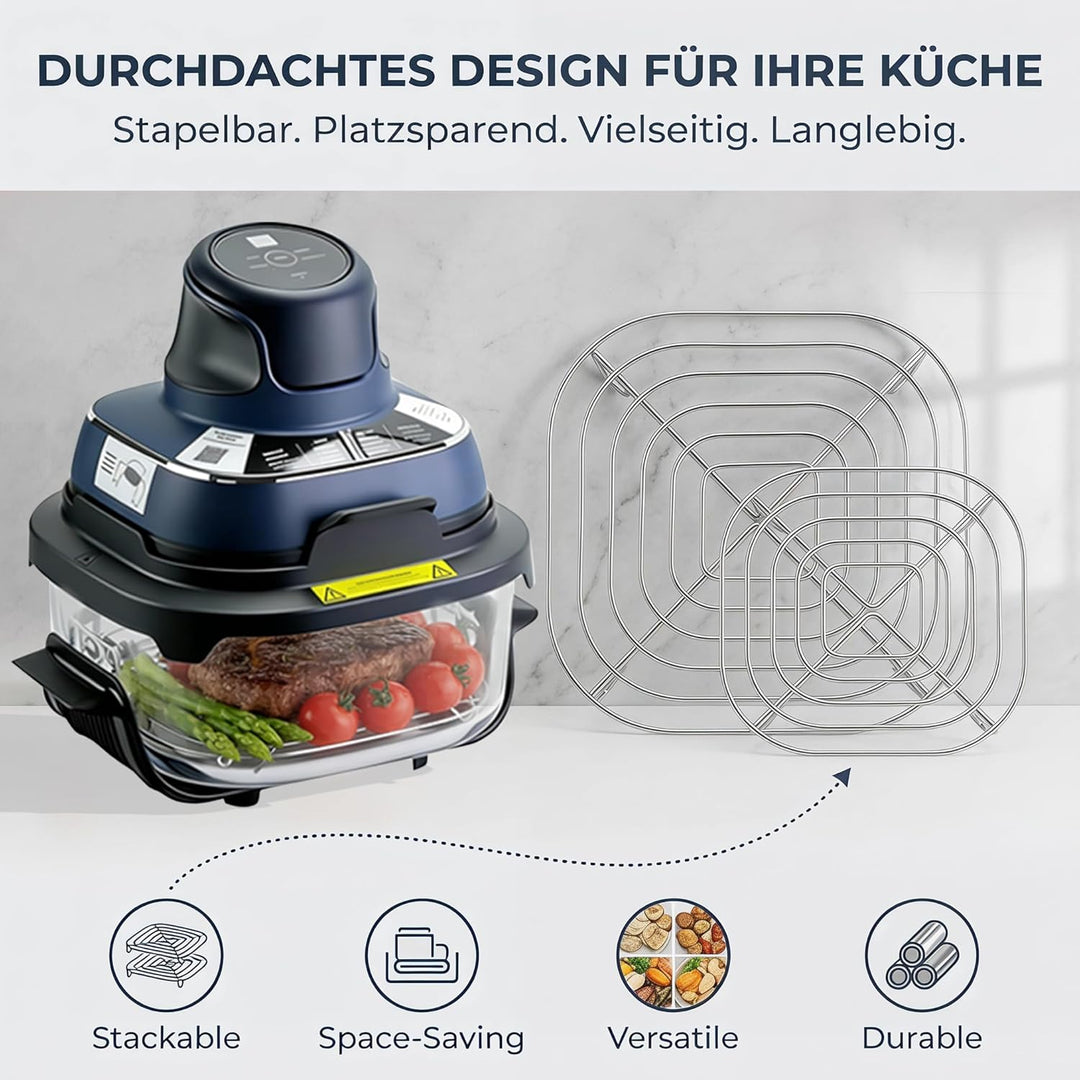 HAIWILL 2 Stück Airfryer Zubehör für Ninja Crispi FN101EU Glasbehälter 3,8L/1.4L Ersatz Grillrost Ed