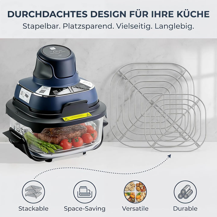 HAIWILL 2 Stück Airfryer Zubehör für Ninja Crispi FN101EU Glasbehälter 3,8L/1.4L Ersatz Grillrost Ed