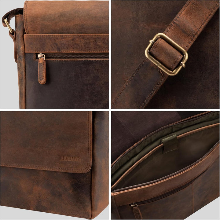 LEABAGS Messenger Bag, Acapulco Echtleder Aktentasche Herren & Damen, Leder Laptoptasche bis 15 Zoll