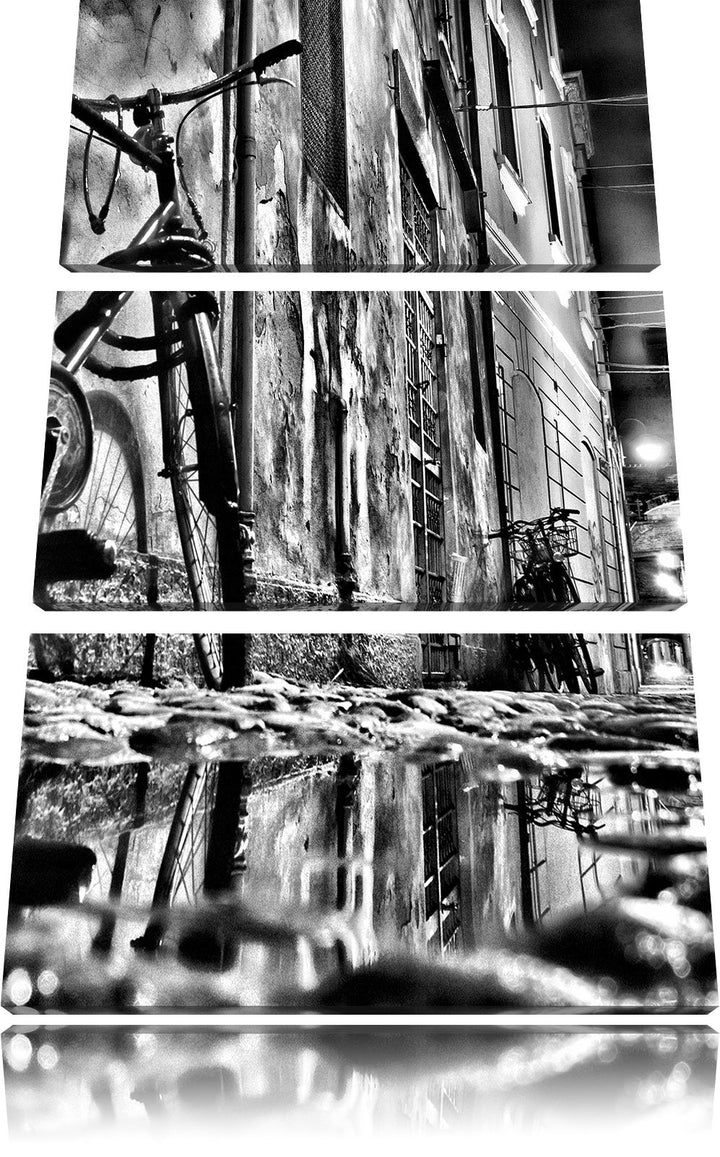Pixxprint Monocrome, Small Street at Night, Los Angeles 3-Teiler Leinwandbild 120x80 Bild auf Leinwa