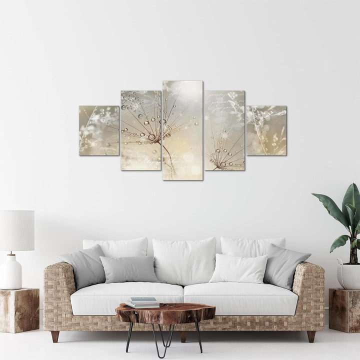 Runa Art Bild Wohnzimmer Schlafzimmer Pusteblume 5 Teilig Gräser Beige Braun Wandbilder auf Vlies Le