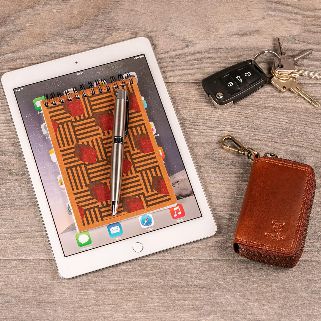 MATADOR Echt Leder Schlüsselanhänger Schlüsseltasche Auto-Schlüssel-Anhänger Braun Karabienerhacken