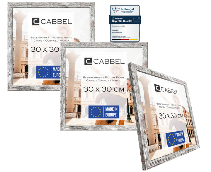 CABBEL Dreierpack (3 STK.) Bilderrahmen 30x30 cm MDF Holz-Rahmen in Birke | mit bruchsicherem Plexi-