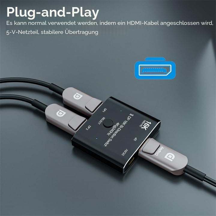 NFHK DP DisplayPort 2.0 Bi-Direction 2x1 Switch Splitter Selector Hub Support HDCP SST Extended 16K