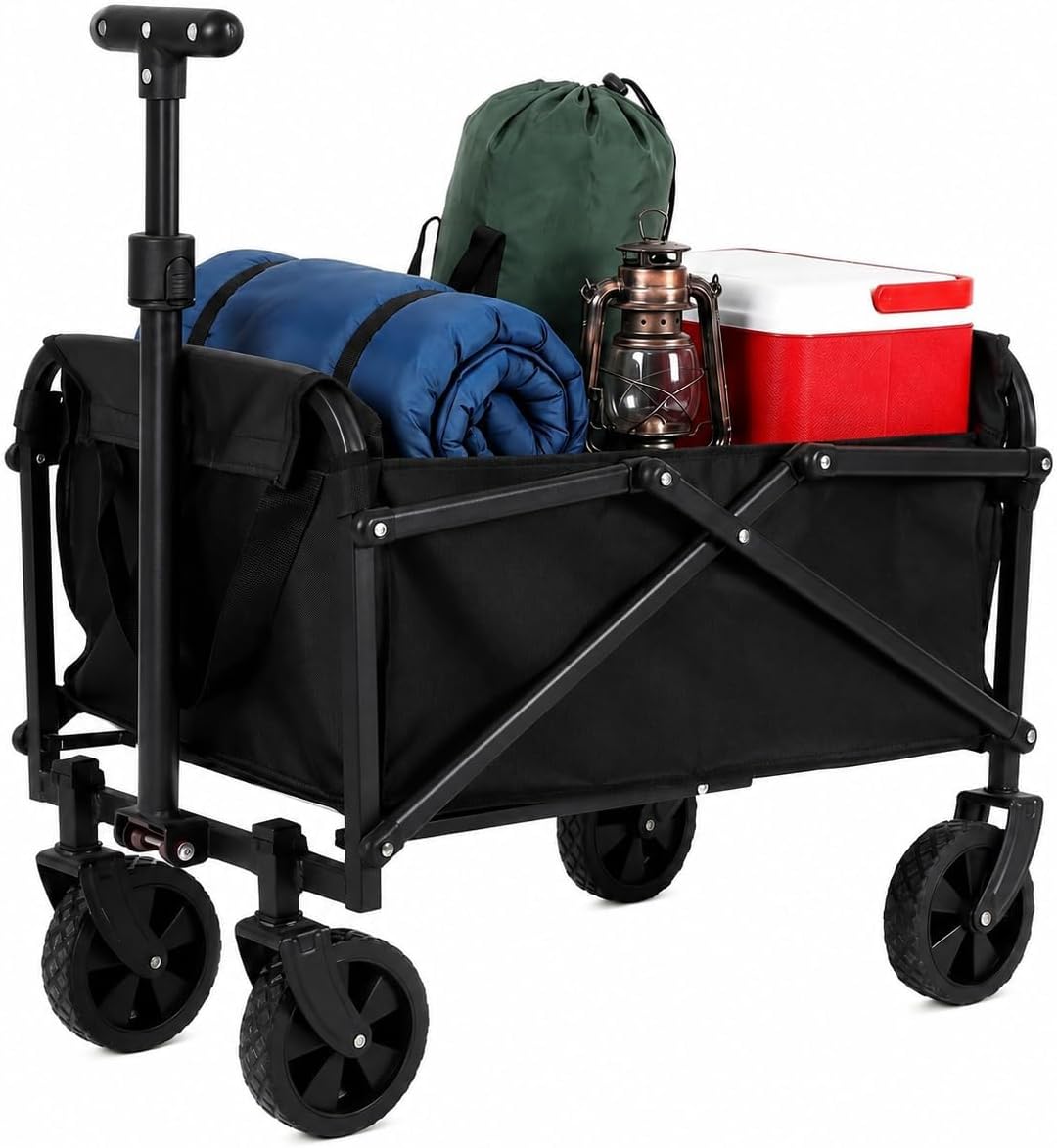Faltbarer Bollerwagen Camping, Leichter Transportwagen 50L Tragkraft | Klappbarer Handwagen mit 12cm