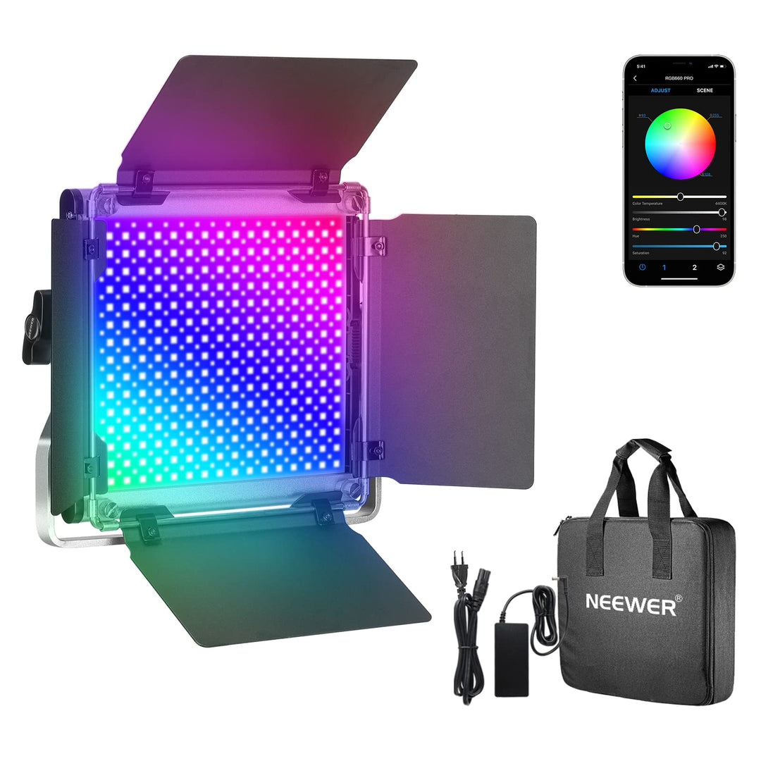 NEEWER 660 PRO 50W RGB LED Videoleuchte Panel mit APP Steuerung 360° Vollfarbe Video Licht CRI 97 mi