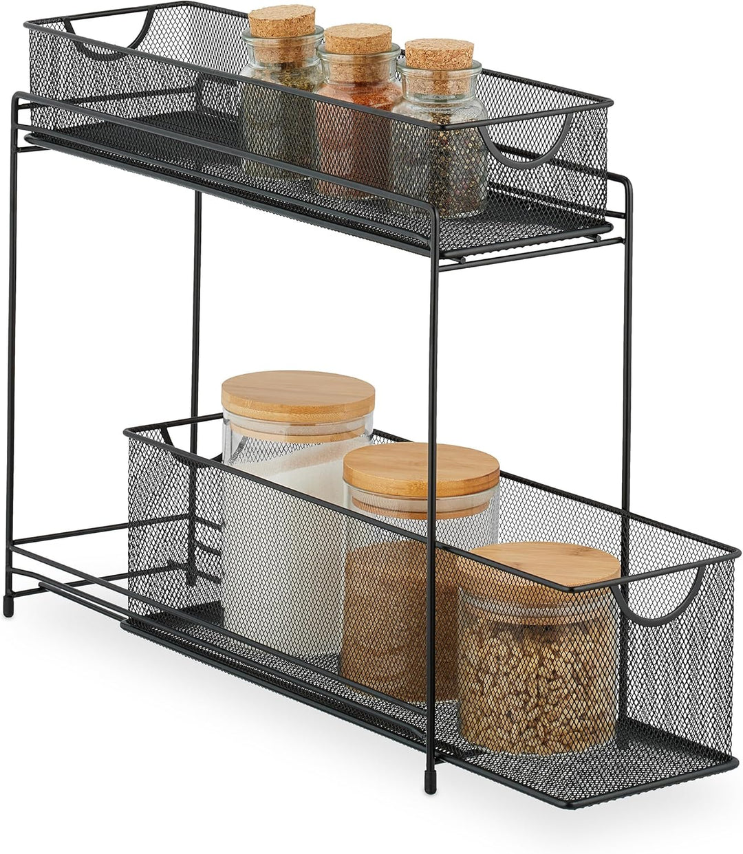 Relaxdays, schwarz Küchenschrank Organizer, ausziehbares Unterschrank Regal, 2 Schubladen, Metall, H