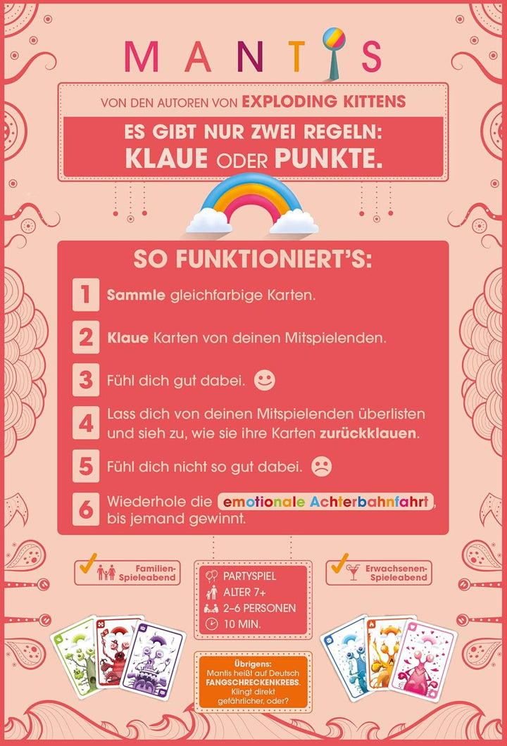 Exploding Kittens, Mantis, Partyspiel, Kartenspiel, 2-6 Spieler, Ab 7+ Jahren, 10 Minuten, Deutsch