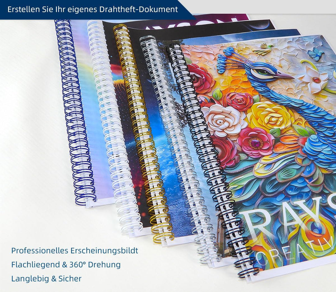 RAYSON Drahtbindegerät, 120 Blatt Binde, 3:1 Teilung, A4, 34-Loch-Doppelschleifen-Drahtbinder mit st