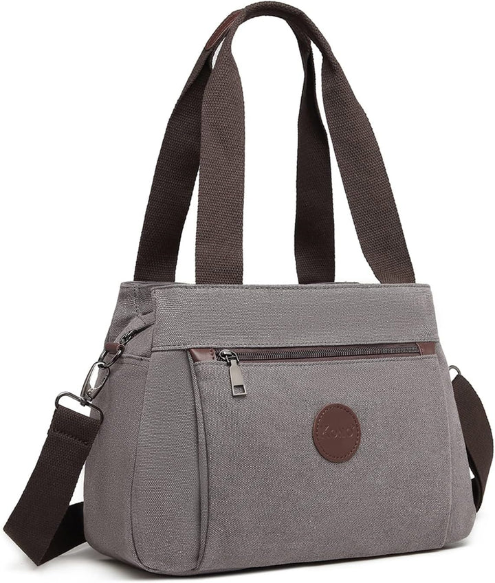 KONO Canvas Handtasche Frauen Schultertasche Grau, Grau