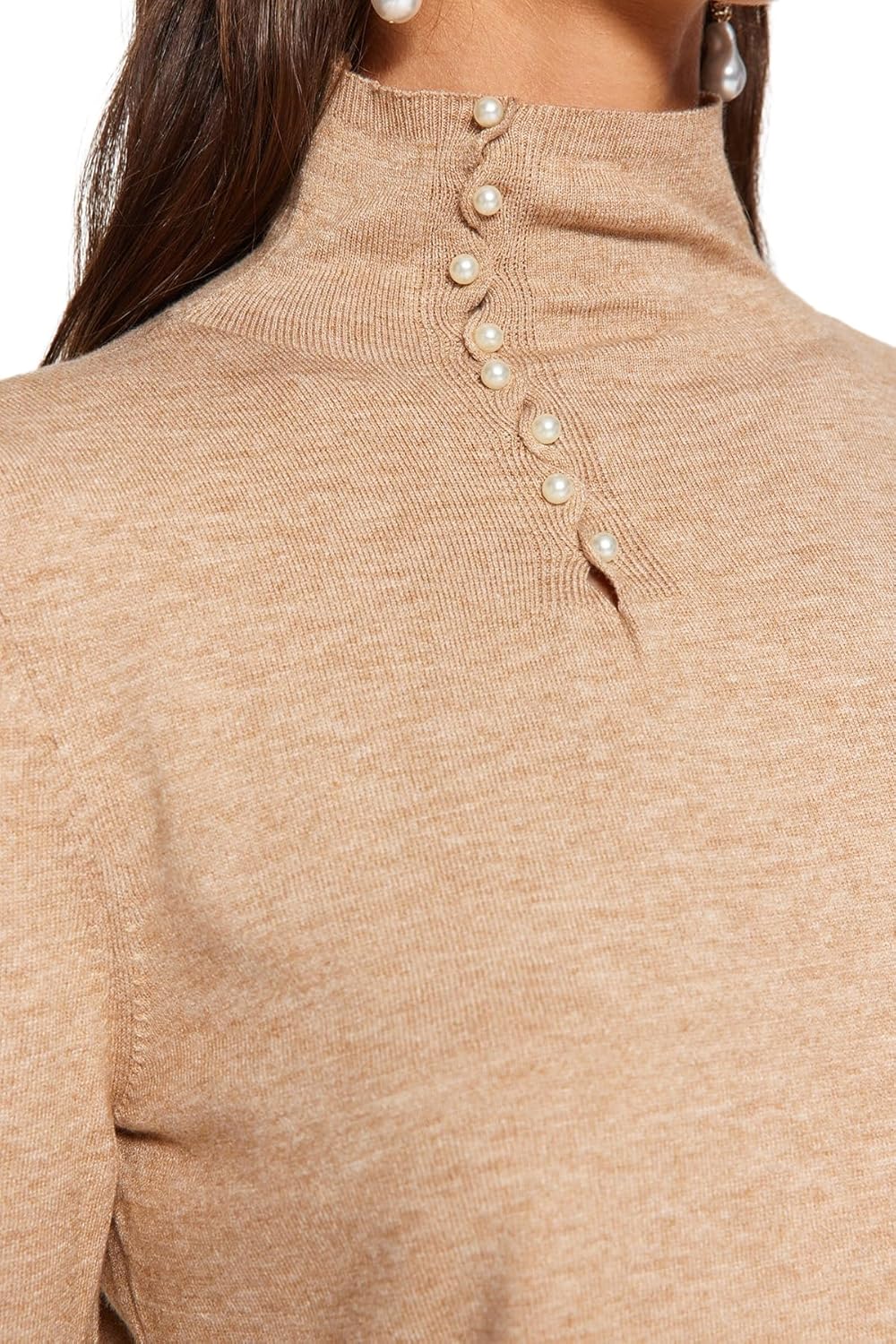TRENDYOL Damen Slim Fit Basic Standing Collar Knitwear Sweater Pullover M Beige, M Beige