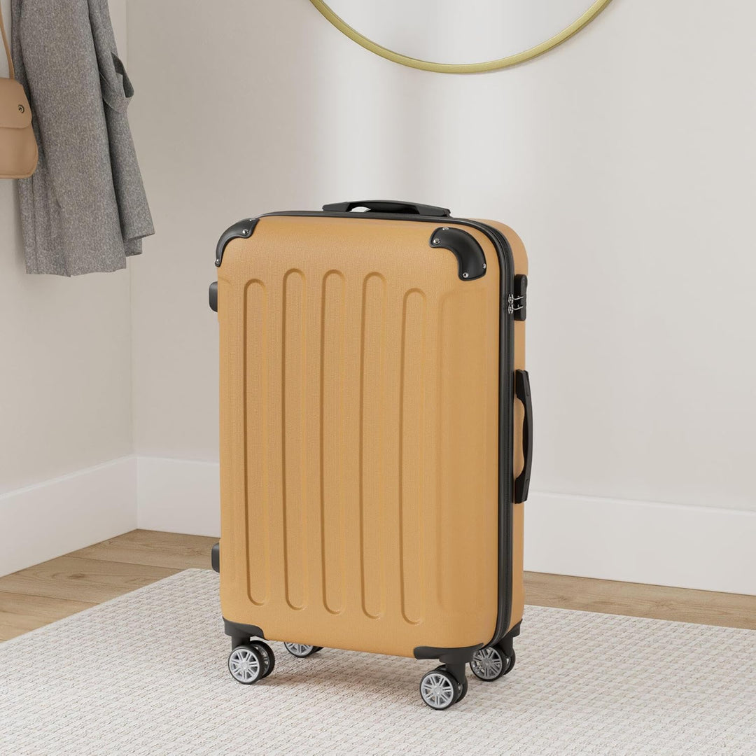 BEIBYE Hartschalen-Koffer Trolley Rollkoffer Reisekoffer Handgepäck 4 Rollen (M-L-XL-Set) (Orangen,