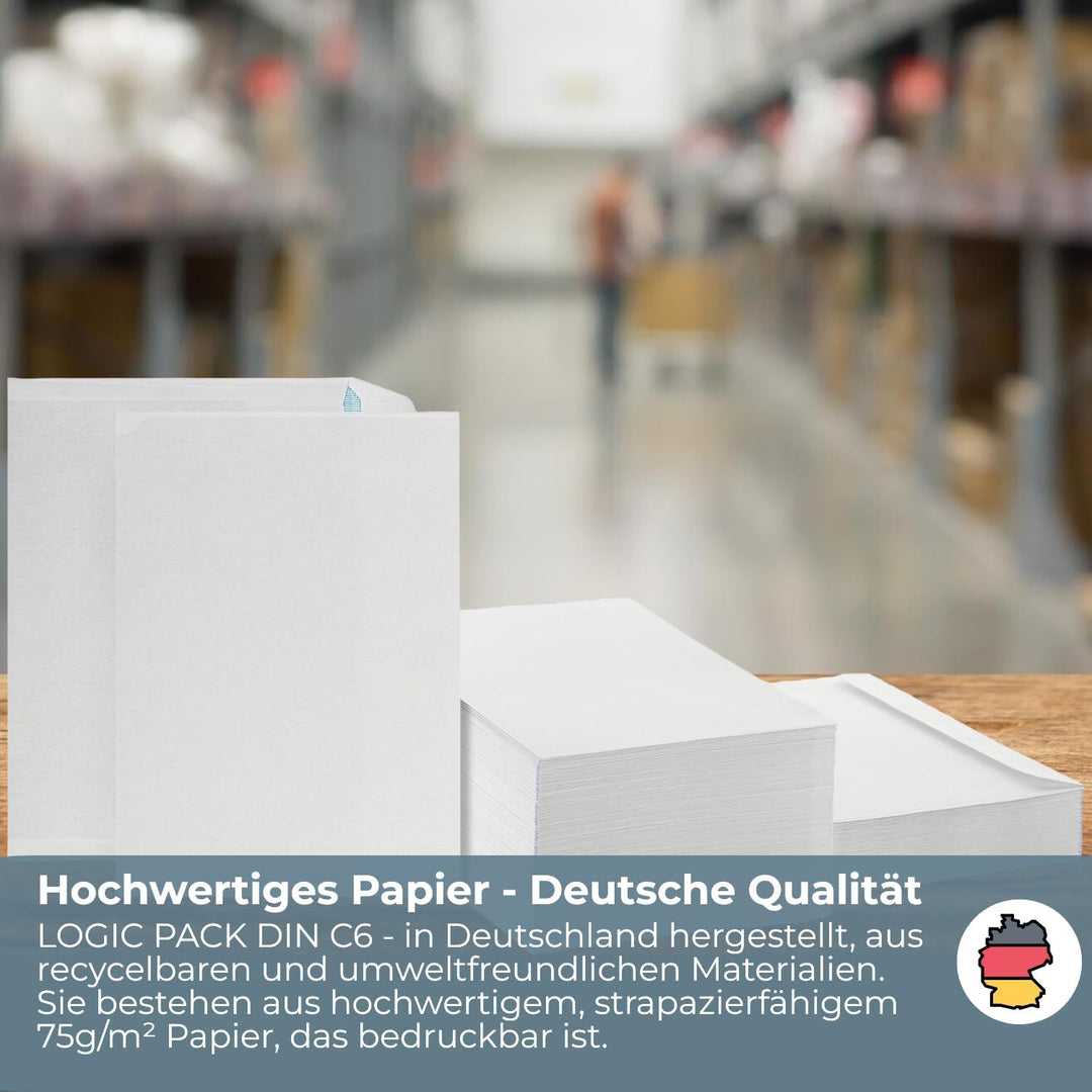 5000 Briefumschläge ohne Fenster DIN C6 Umschläge Weiss haftklebend 114 x 162 mm 75g/m² Papierumschl