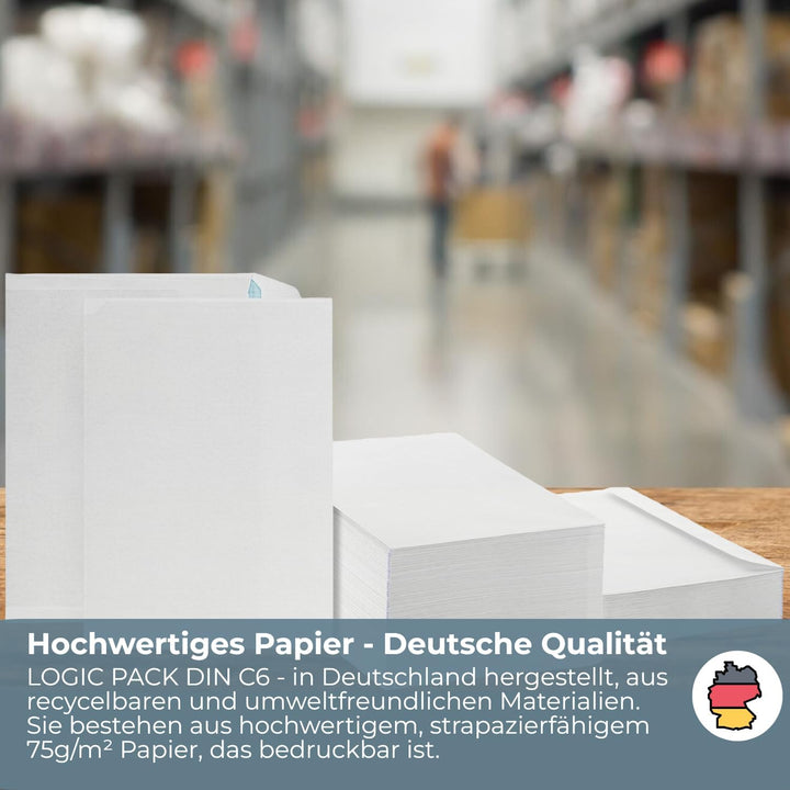 5000 Briefumschläge ohne Fenster DIN C6 Umschläge Weiss haftklebend 114 x 162 mm 75g/m² Papierumschl