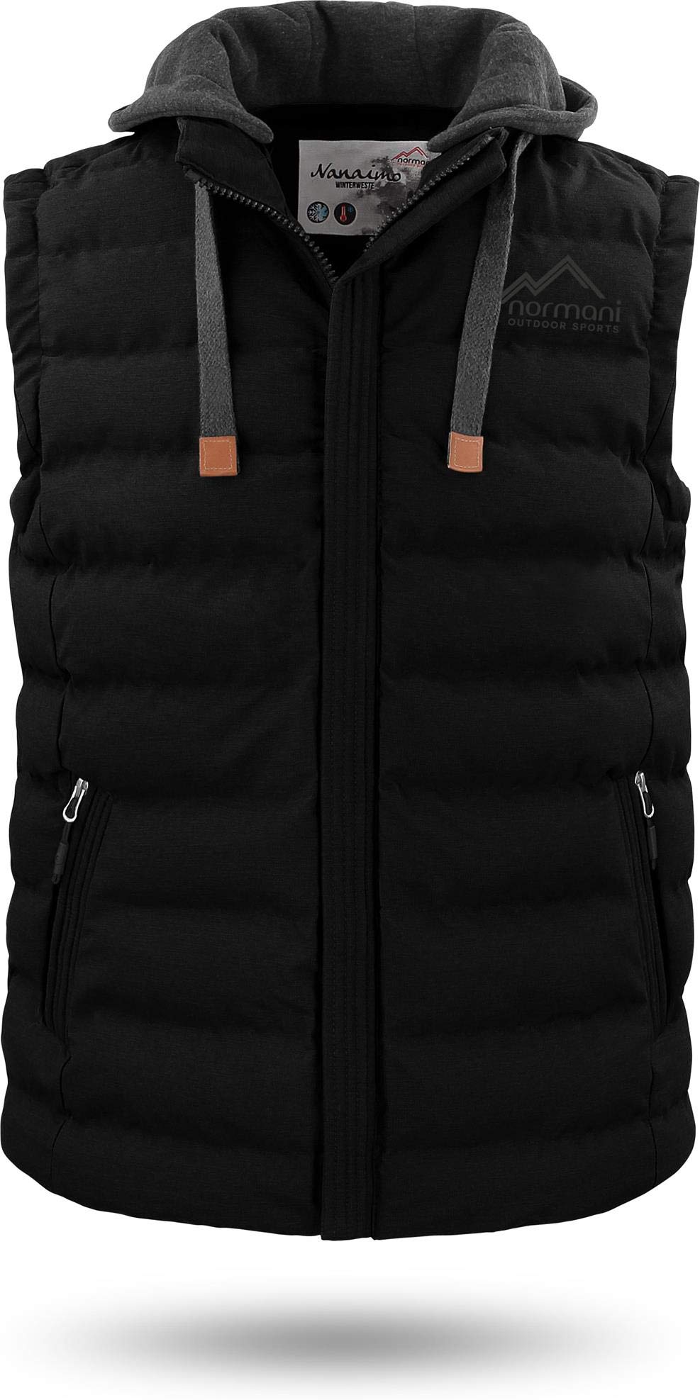 normani Herren Weste Steppweste mit Swaet Kapuze und Stehkragen - Outdoor Weste mit wasserdichten Re