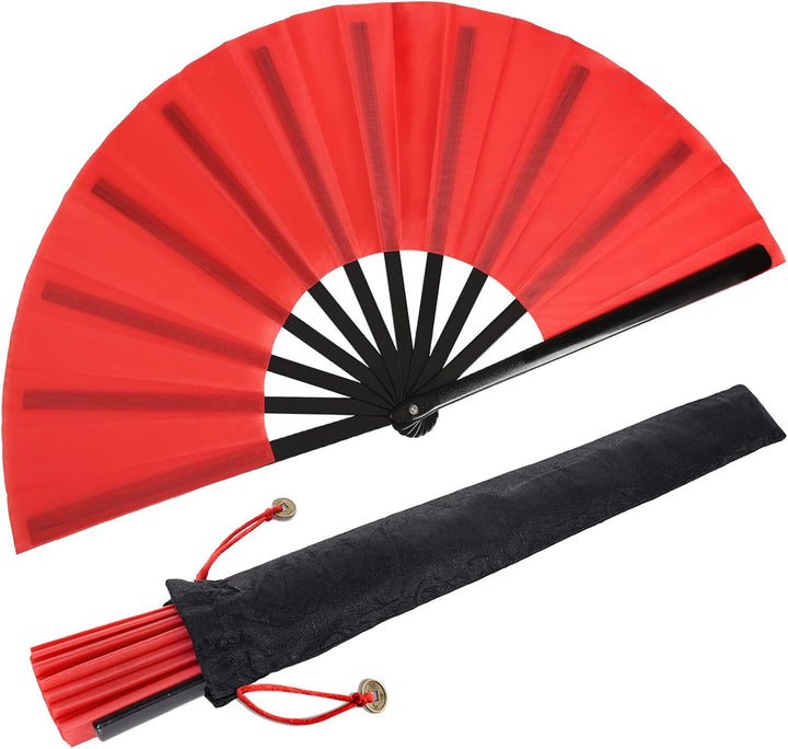 2 Stück Grosse Faltbare Seide Hand Fächer Chinesischer Tai Chi Faltender Handfächer Nylon Tuch Chine