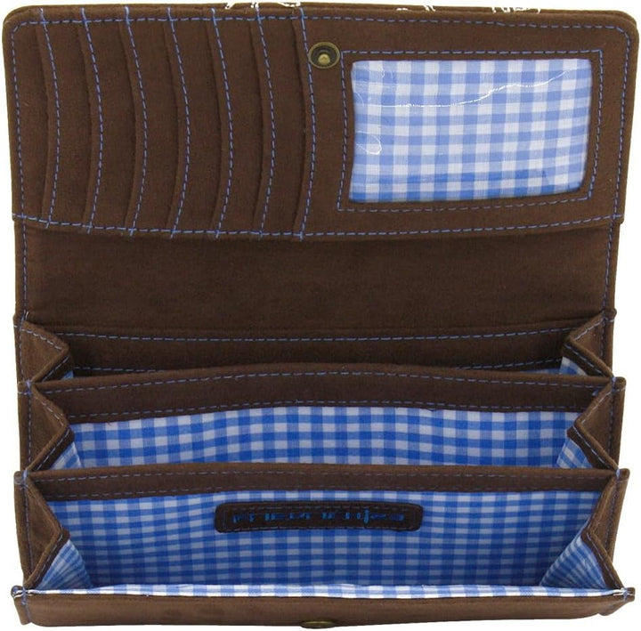 Friedrich 23 Damen-Überschlagbörse, Bavaria, Velvet, Münzbörse, 17 cm, Braun/Blau, Braun/Blau