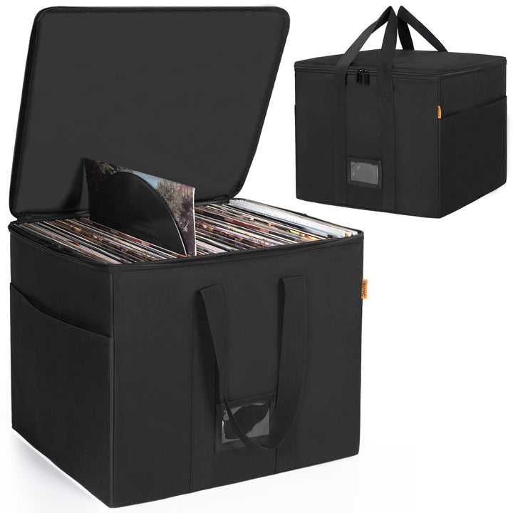 Vinyl-Schallplatten-Aufbewahrungsbox mit Reissverschlüsse, Klappbare Plattenkoffer für LP-Schallplat