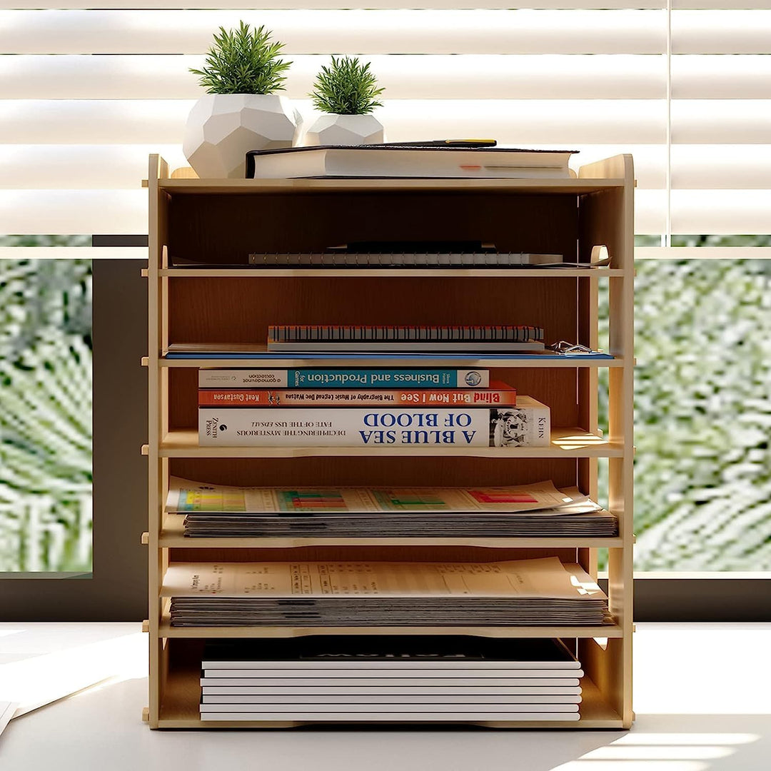 PUNCIA Dokumentenablage A4 Briefablage 7 Ablagefächer Holz Schreibtisch Datei Organizer Papierablage