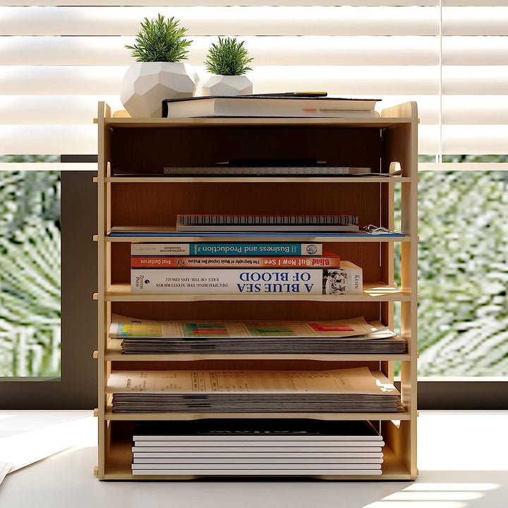PUNCIA Dokumentenablage A4 Briefablage 7 Ablagefächer Holz Schreibtisch Datei Organizer Papierablage