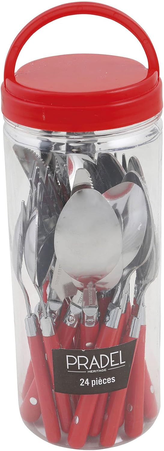 Pradel Heritage 518154 Besteckset, 24-teilig, Edelstahl/Kunststoff, Rot, 9,6 x 23,5 x 9,7 cm