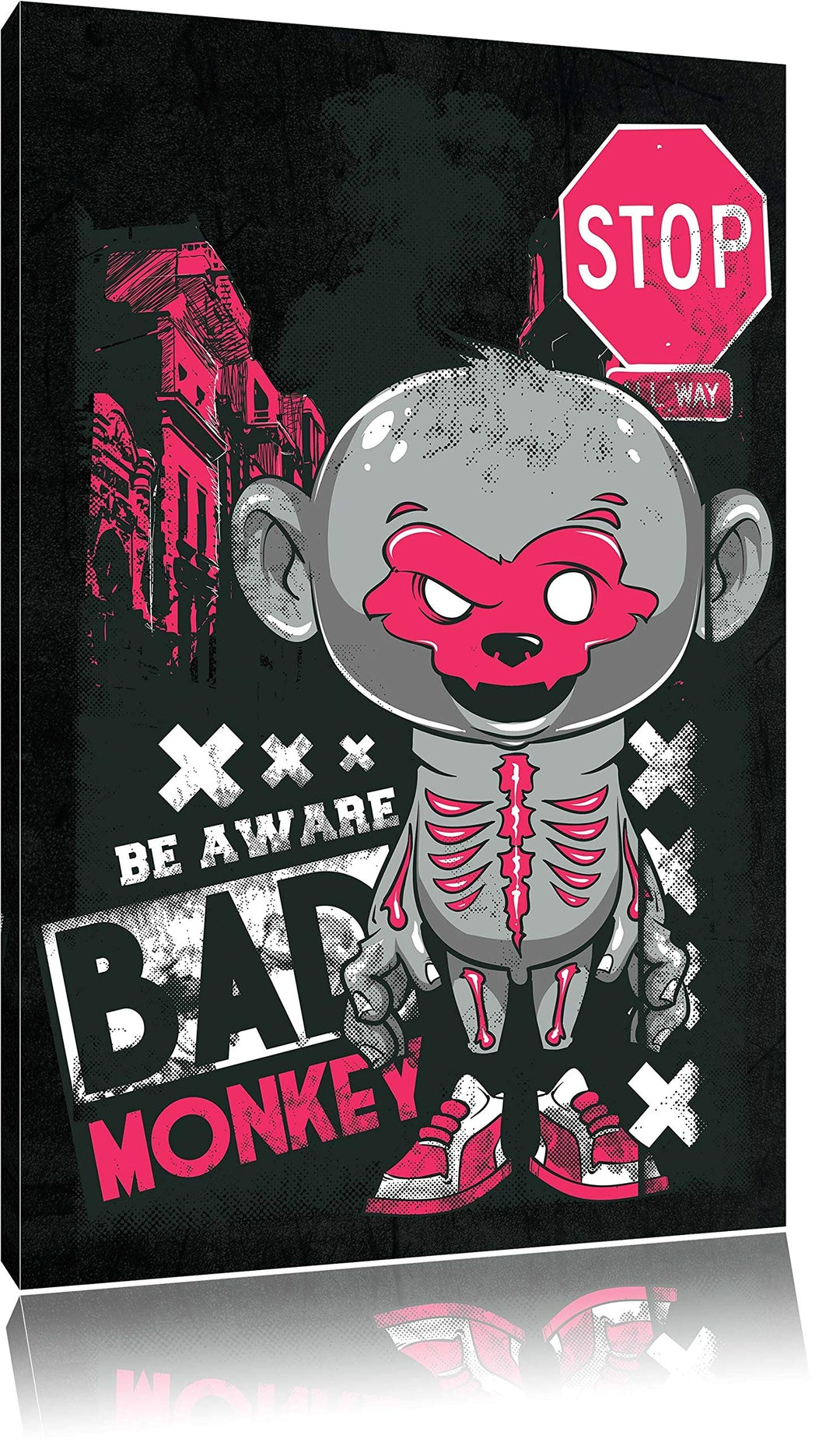 Dark Bad monkey black Bild auf Leinwand, XXL riesige Bilder fertig gerahmt mit Keilrahmen, Kunstdruc