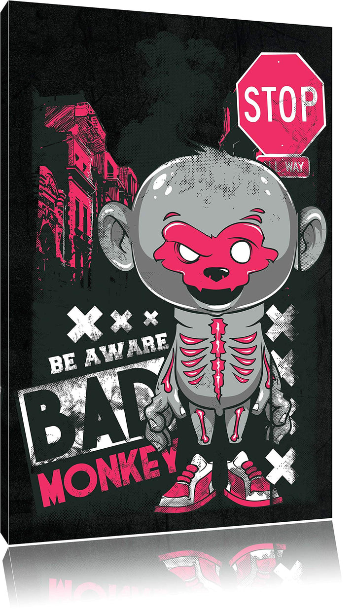 Dark Bad monkey black Bild auf Leinwand, XXL riesige Bilder fertig gerahmt mit Keilrahmen, Kunstdruc