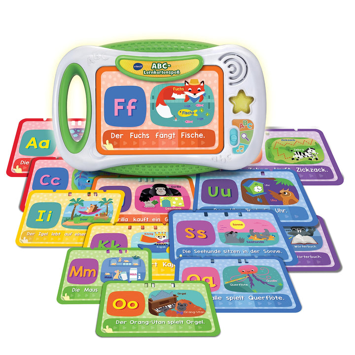 VTech ABC-Lernkartenspass – Lernkartenboard mit bedruckten Buchstabenkarten und Lerninhalten zu den