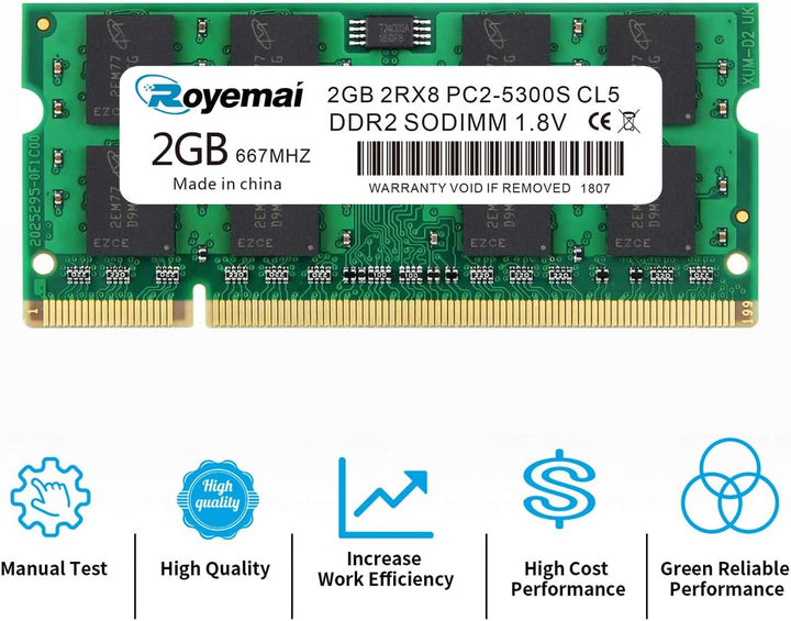 2X2GB PC2-5300S DDR2 667 4GB 5400 RAM Kit Sodimm 2RX8 1,8V CL5 Laptop Arbeitsspeicher Memory Module