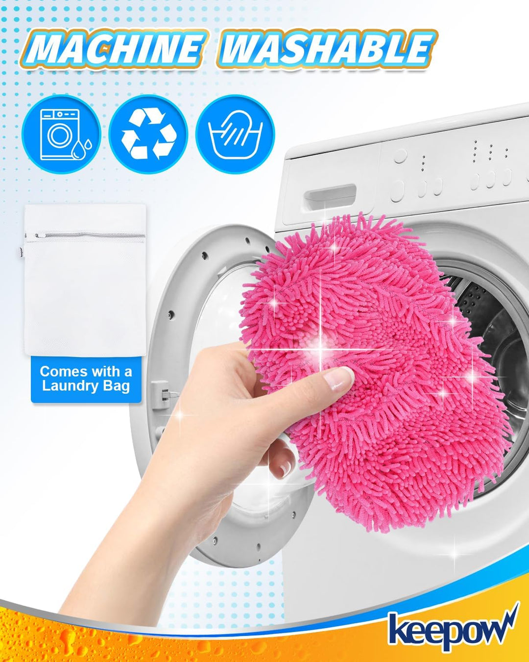 KEEPOW 6 Wiederverwendbare Mikrofaser für Swiffer Bodenwischer Pink, Waschbar & Fusselfrei für Swiff