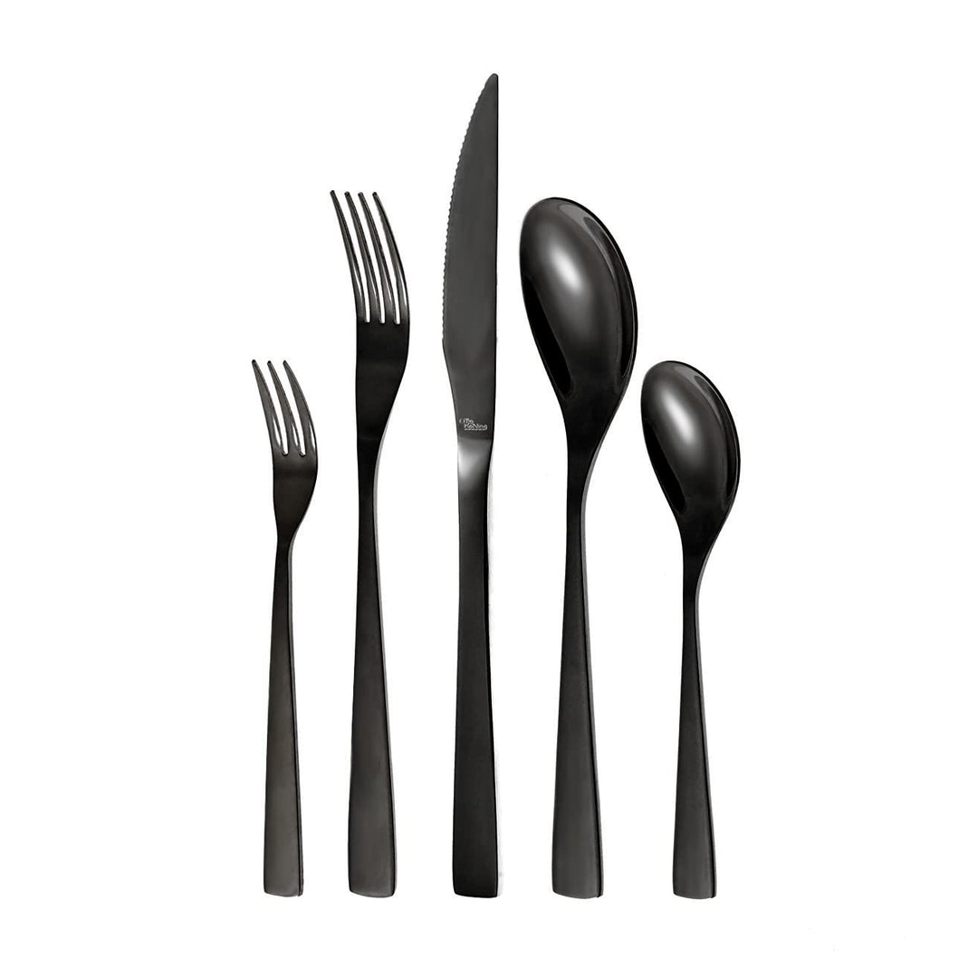 Otto Koning - Berlin - Besteck schwarz 4 Personen, Essbesteck Set 20 teilig, Titanium schwarz platti