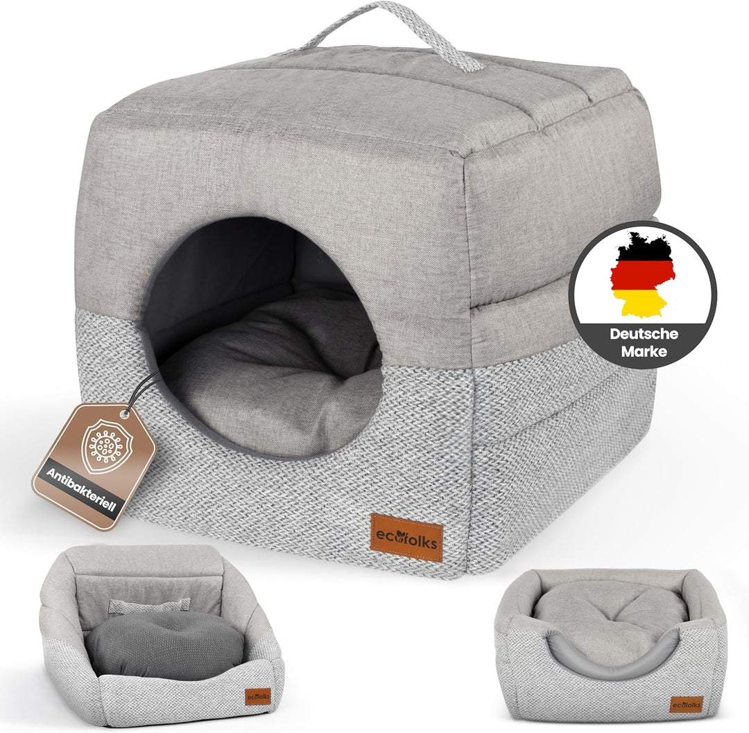 3in1 antibakterielles Katzenbett, Katzenhöhle | Sofa & Kuschelbett – wandelbar, stylisch & platzspar