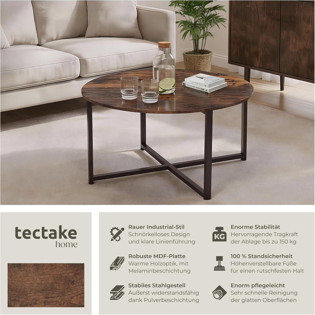 tectake® Couchtisch rund Holz und Metall, Beistelltisch rund, runder Tisch Wohnzimmer, Sofatisch, Wo