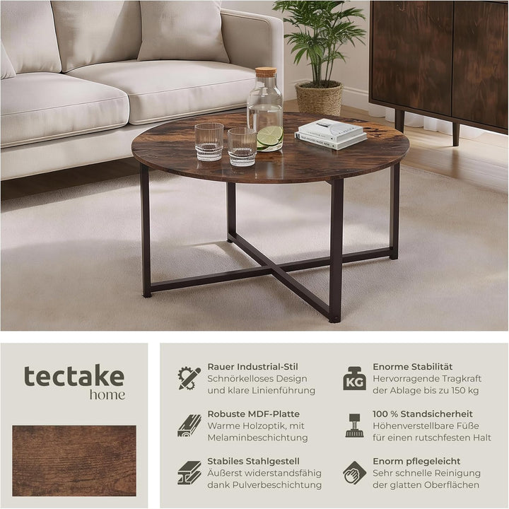 tectake® Couchtisch rund Holz und Metall, Beistelltisch rund, runder Tisch Wohnzimmer, Sofatisch, Wo
